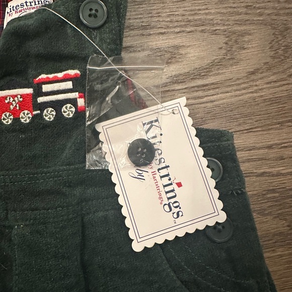 Kitestrings by Hartstrings Holiday Green Train Overalls 6–9M NWT - Picture 6 of 8
